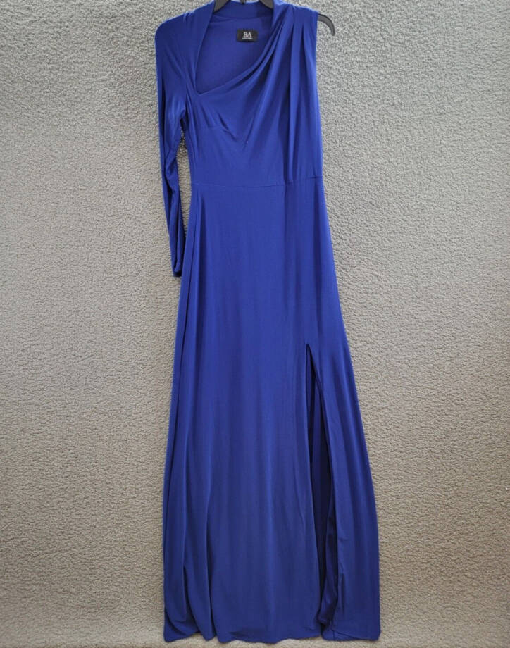 Betsy & Adam Asymmetric-Neck One-Sleeve Gown Women's 6 Royal Blue Side Zipped