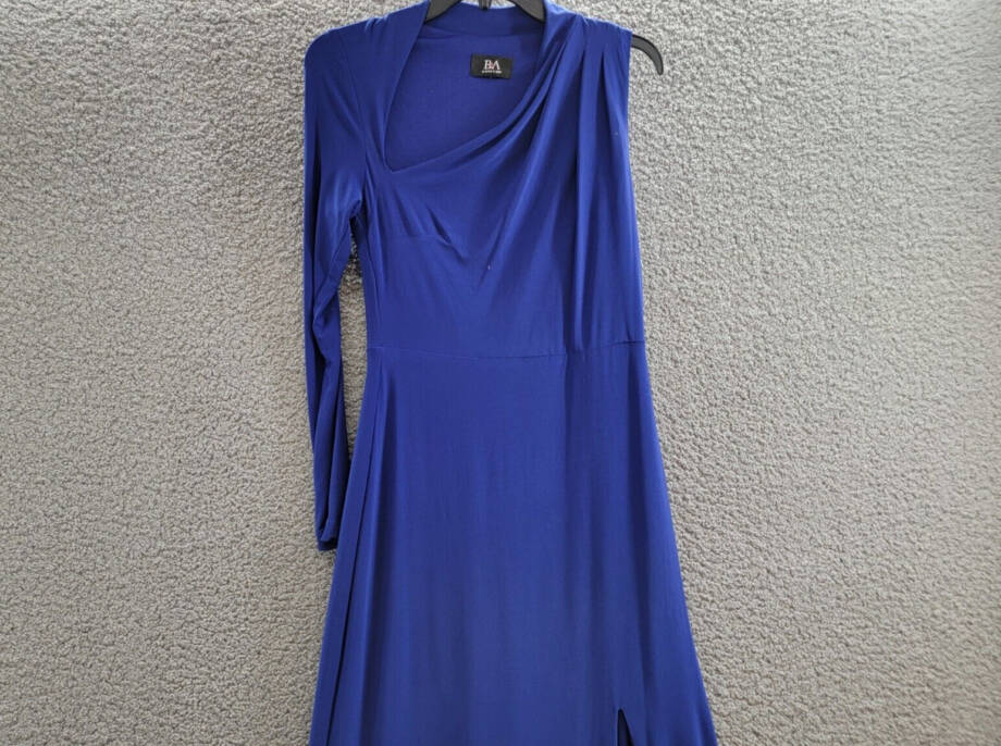 Betsy & Adam Asymmetric-Neck One-Sleeve Gown Women's 6 Royal Blue Side Zipped