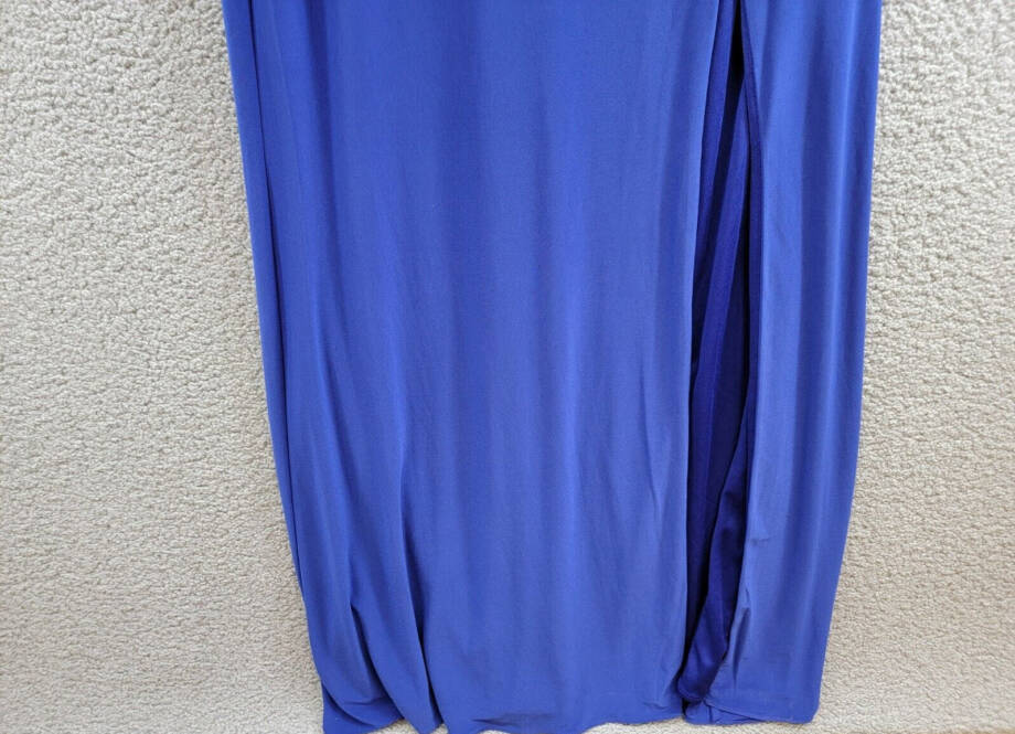 Betsy & Adam Asymmetric-Neck One-Sleeve Gown Women's 6 Royal Blue Side Zipped