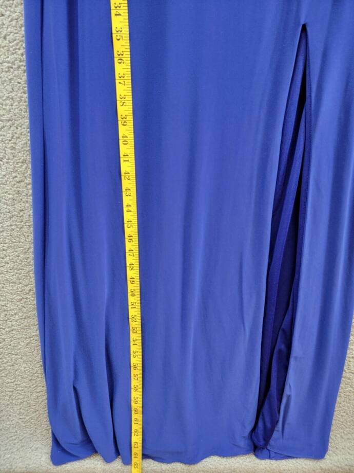 Betsy & Adam Asymmetric-Neck One-Sleeve Gown Women's 6 Royal Blue Side Zipped