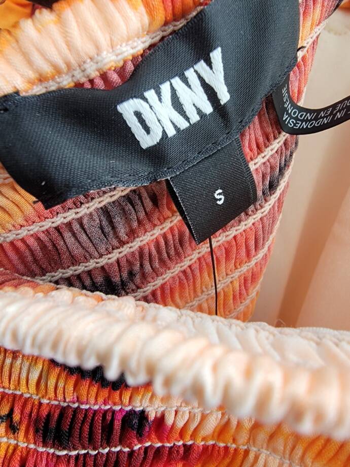 DKNY Printed Satin Strappy Halter Maxi Dress Women's S Orange Blossom Back Tie