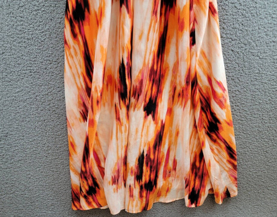DKNY Printed Satin Strappy Halter Maxi Dress Women's S Orange Blossom Back Tie