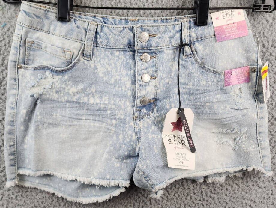 IMPERIAL STAR Destructed Splatter Denim Shorts Big Girls 14 Delilah Wash Snap