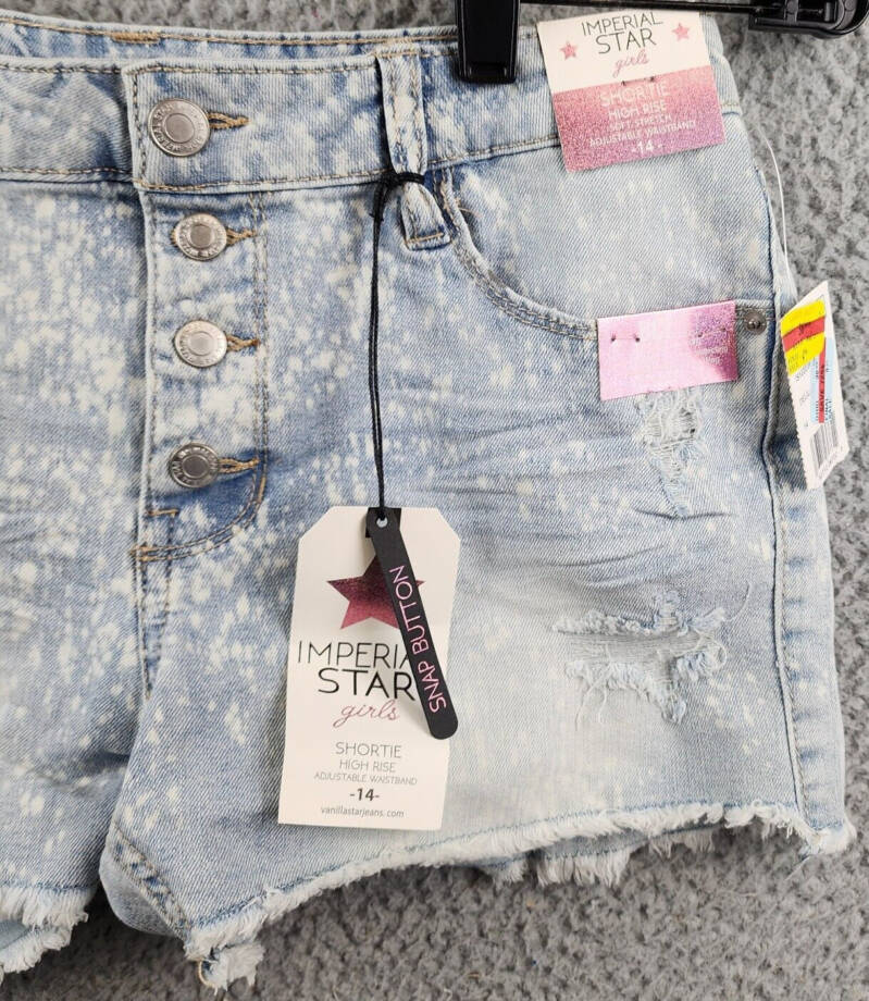 IMPERIAL STAR Destructed Splatter Denim Shorts Big Girls 14 Delilah Wash Snap