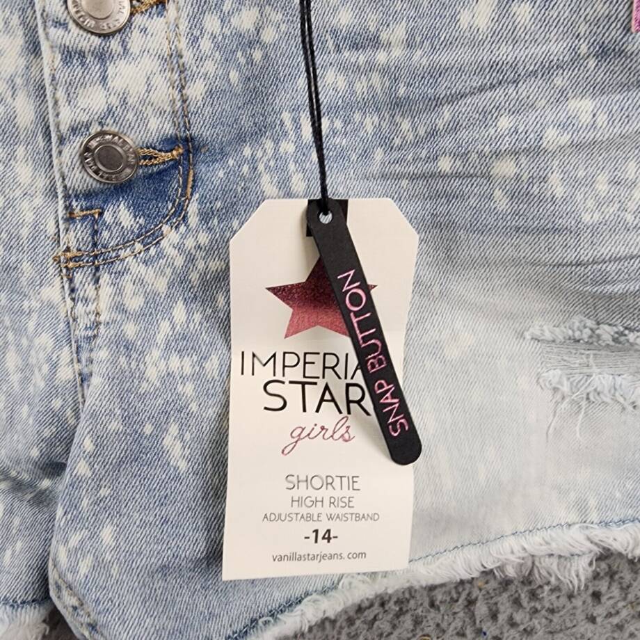 IMPERIAL STAR Destructed Splatter Denim Shorts Big Girls 14 Delilah Wash Snap