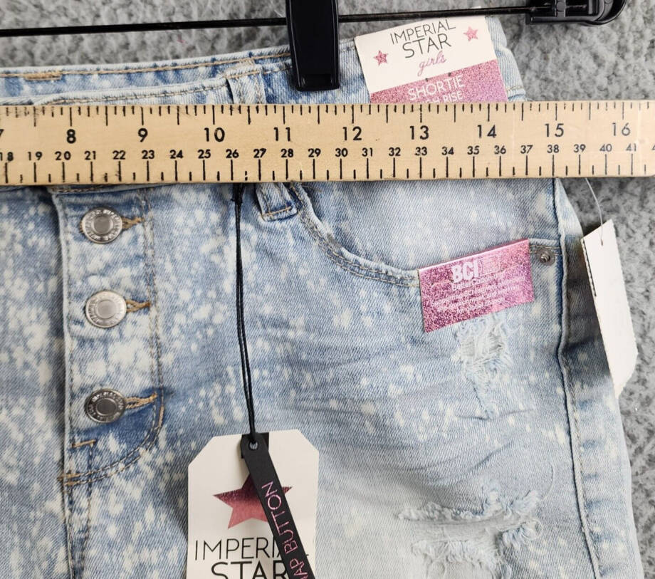 IMPERIAL STAR Destructed Splatter Denim Shorts Big Girls 14 Delilah Wash Snap