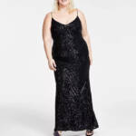 B Darlin Trendy Plus Size Sequined V-Neck Sleeveless Gown Women's 18W Black