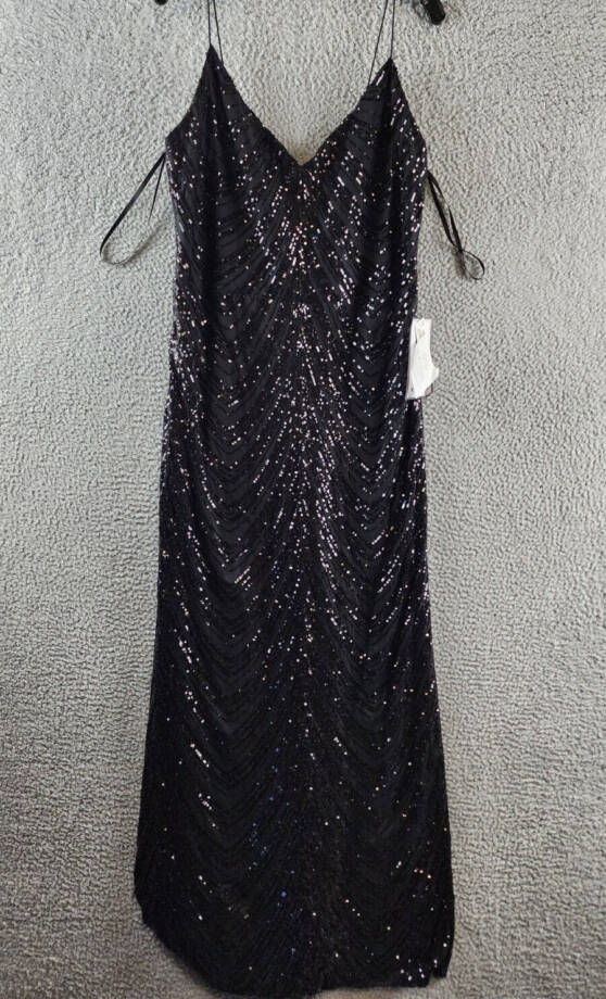 B Darlin Trendy Plus Size Sequined V-Neck Sleeveless Gown Women's 18W Black