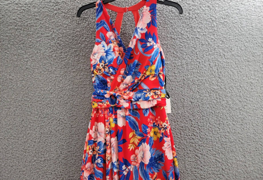 Siena Floral Side-Ruched Sleeveless Midi Dress Women's 2 Red Multi Back Zipped