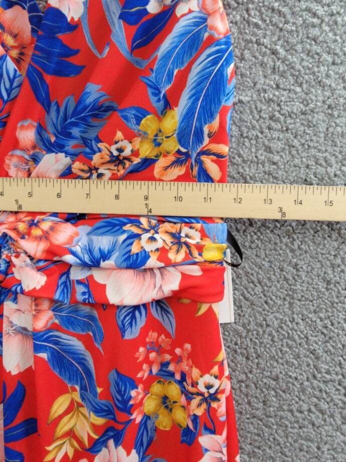Siena Floral Side-Ruched Sleeveless Midi Dress Women's 2 Red Multi Back Zipped