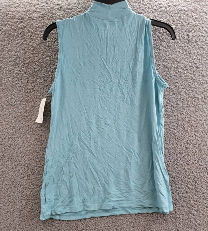 Charter Club Mock-Neck Top Women's M Tile Blue Solid Stretch Sleeveless Pullover