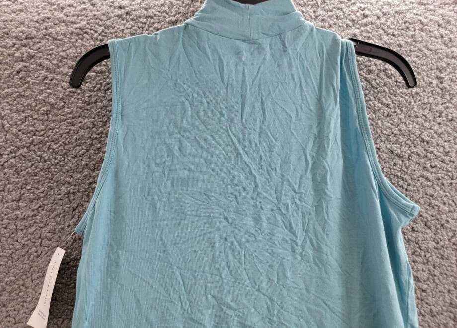 Charter Club Mock-Neck Top Women's M Tile Blue Solid Stretch Sleeveless Pullover