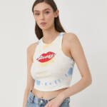 GUESS Lips Logo Tank Top Women's L Pure White Multi Crewneck Sleeveless Pullover