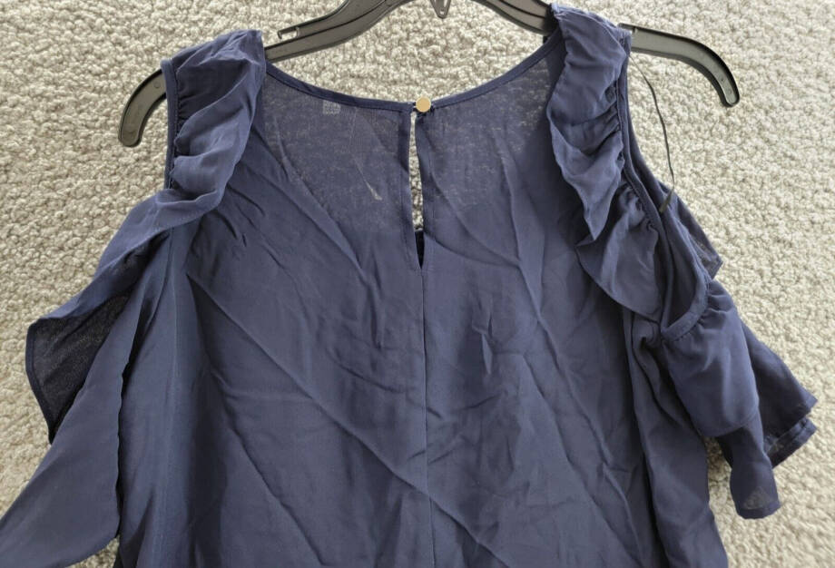 NY Collection Ruffled Cold-Shoulder Top Women's S Evening Blue Scoop Neck S/S