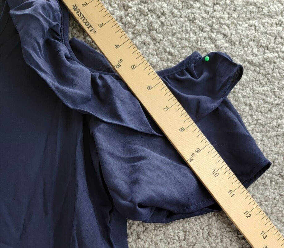 NY Collection Ruffled Cold-Shoulder Top Women's S Evening Blue Scoop Neck S/S