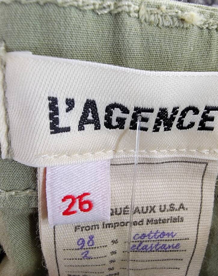 L'AGENCE Mirabel Cropped Flight Pants Women's 26 Soft Army Button Zip Closure