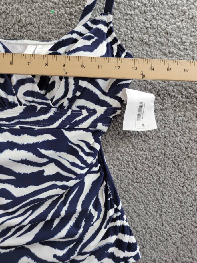 Anne Cole Printed Surplice Tankini Top Women's 32C/34B White/Navy Adjustable