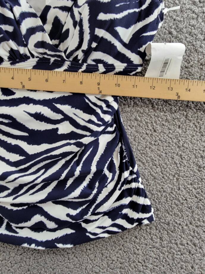 Anne Cole Printed Surplice Tankini Top Women's 32C/34B White/Navy Adjustable