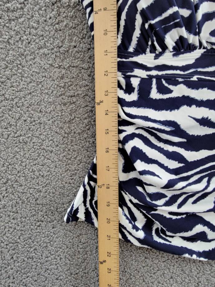 Anne Cole Printed Surplice Tankini Top Women's 32C/34B White/Navy Adjustable
