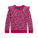 Polo Ralph Lauren Floral Ruffled Fleece Sweatshirt Toddler Girls 6X Dark Pink
