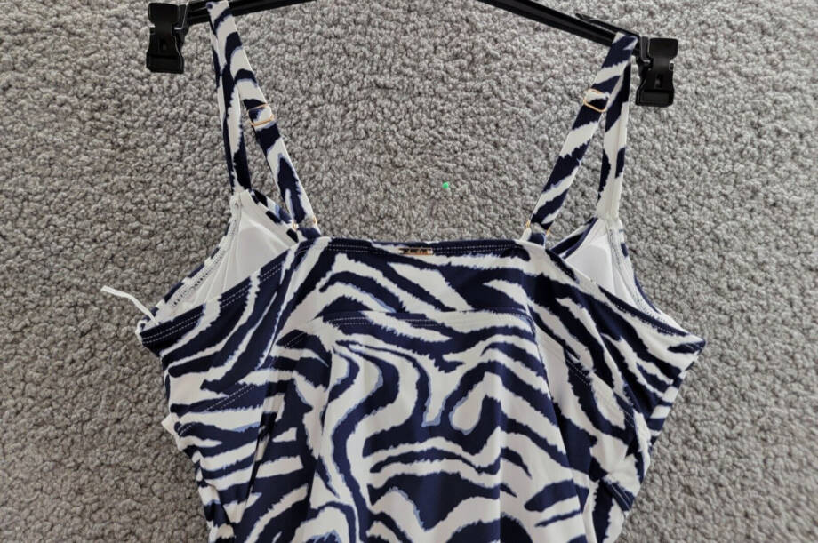 Anne Cole Printed Surplice Tankini Top Women's 32C/34B White/Navy Adjustable