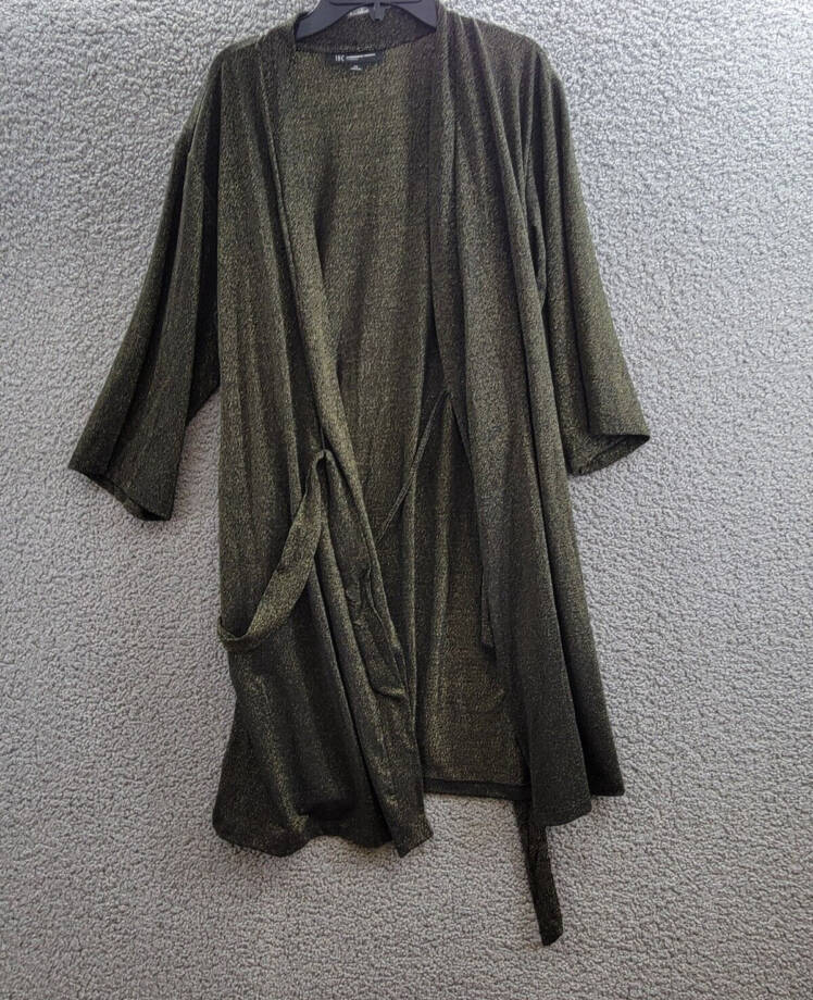 INC International Concepts Sparkle Robe Women's 12 Black Sparkle Tie Waist