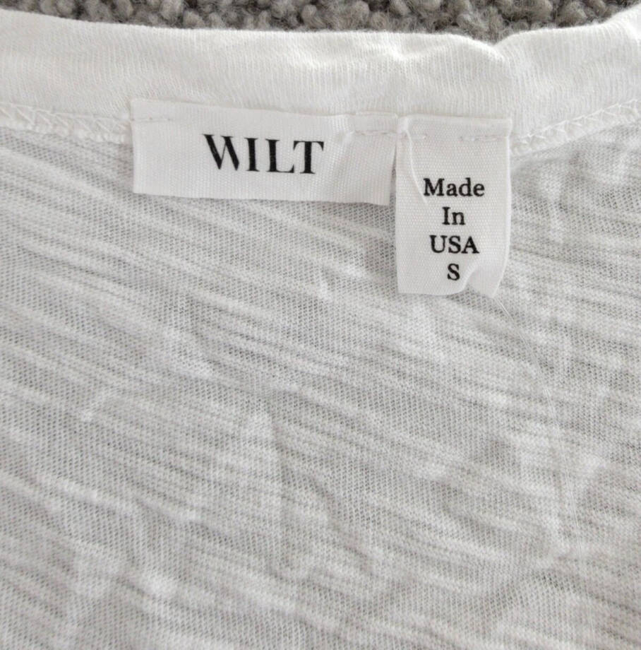 Wilt Lace Trim Baby Tee Women's S White Solid V-Neck Short Sleeve Pullover