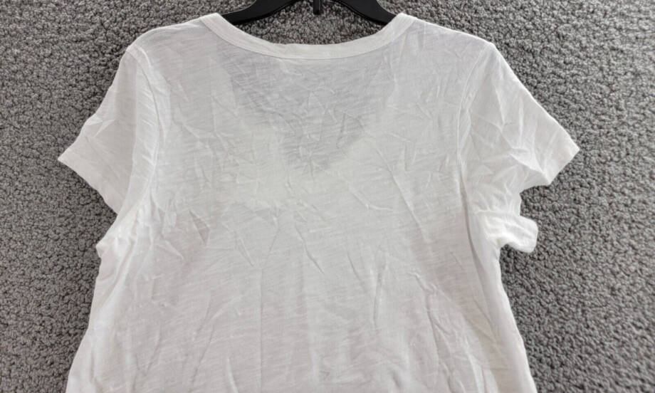 Wilt Lace Trim Baby Tee Women's S White Solid V-Neck Short Sleeve Pullover