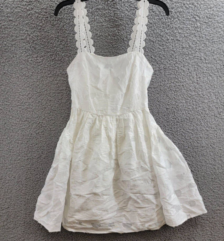 FRENCH CONNECTION Freya Mini Dress Women's 2 Summer White Tie Waist Zip Closure