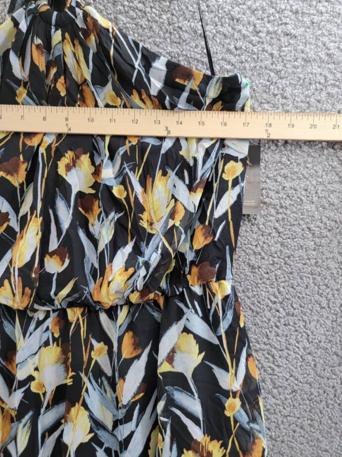 Thalia Sodi Illusion Hardware Halter Maxi Dress Women's L Serengeti Floral Black