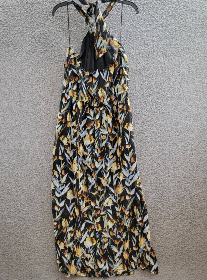 Thalia Sodi Illusion Hardware Halter Maxi Dress Women's L Serengeti Floral Black