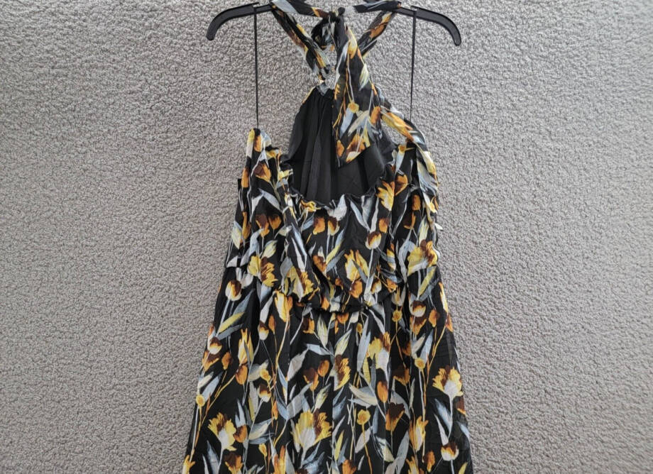 Thalia Sodi Illusion Hardware Halter Maxi Dress Women's L Serengeti Floral Black