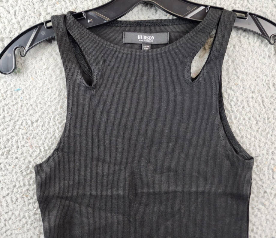 Hudson Cutout Rib-Knit Tank Top Women's XS Black Solid Crew Neck Pullover