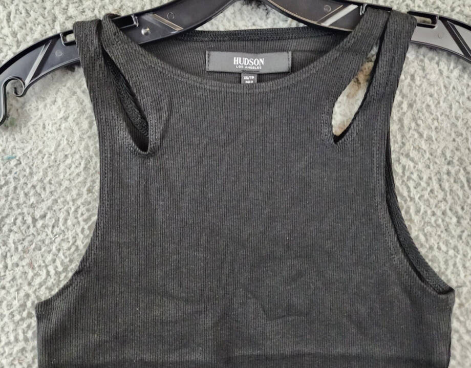 Hudson Cutout Rib-Knit Tank Top Women's XS Black Solid Crew Neck Pullover
