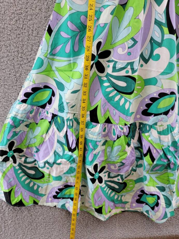 Steve Madden Amanda Cutout Midi Dress Women's M Green Multi V-Neck Pullover S/S