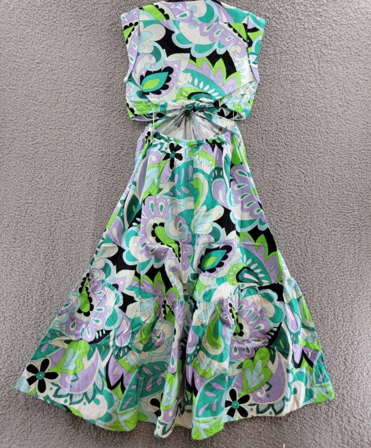 Steve Madden Amanda Cutout Midi Dress Women's M Green Multi V-Neck Pullover S/S