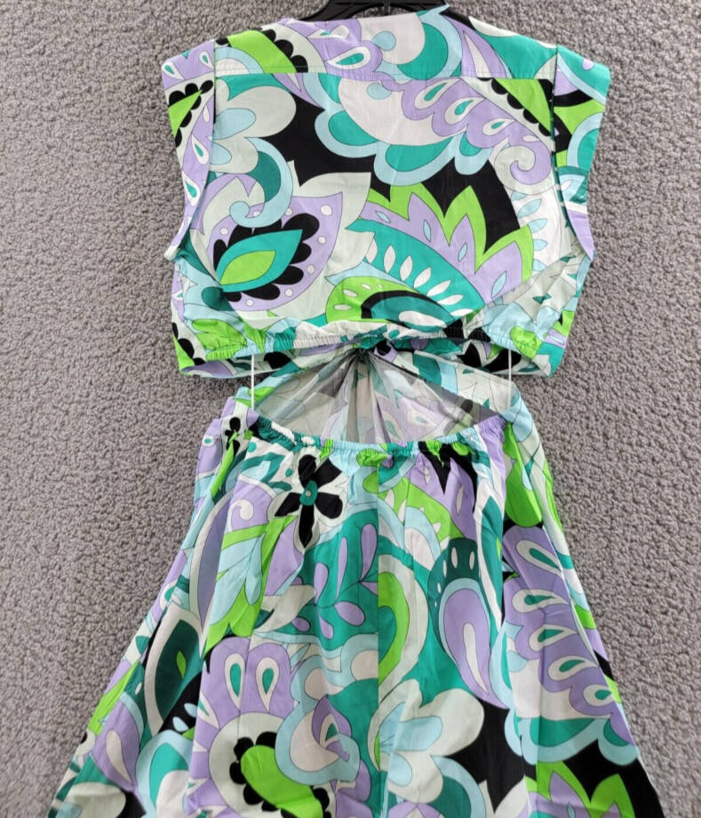 Steve Madden Amanda Cutout Midi Dress Women's M Green Multi V-Neck Pullover S/S
