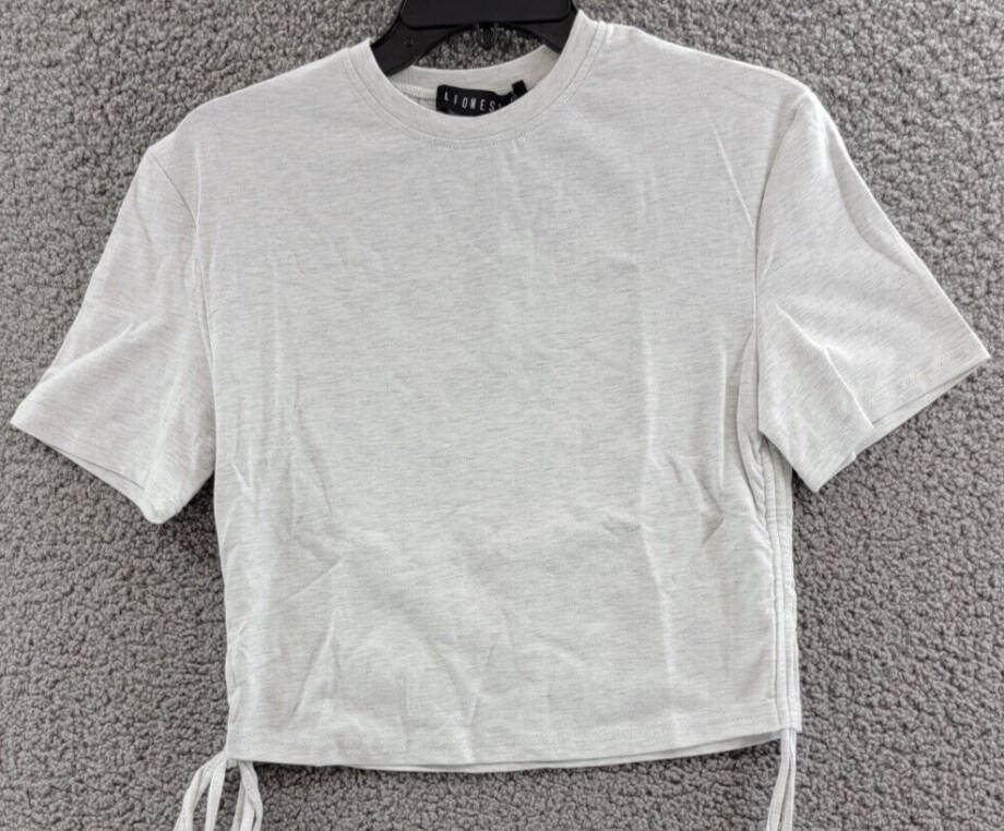 Lioness Agyness Drawstring Cropped T-Shirt Womens XS Grey Marle Agyness Crewneck