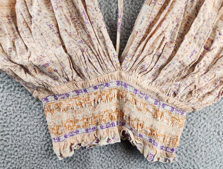 Free People Next Vacation Top Women's XS Ivory Combo Floral V-Neck Tie Closure