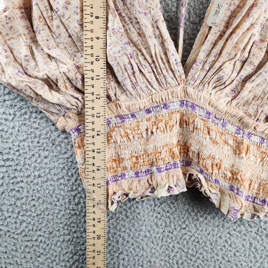 Free People Next Vacation Top Women's XS Ivory Combo Floral V-Neck Tie Closure