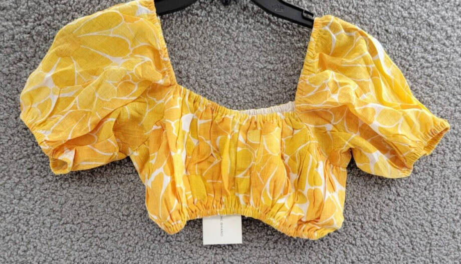 Faithfull the Brand Harlow Floral Print Linen Crop Top Women's Marigold 4