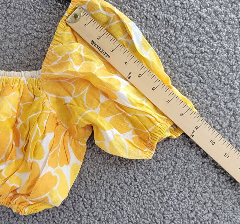 Faithfull the Brand Harlow Floral Print Linen Crop Top Women's Marigold 4