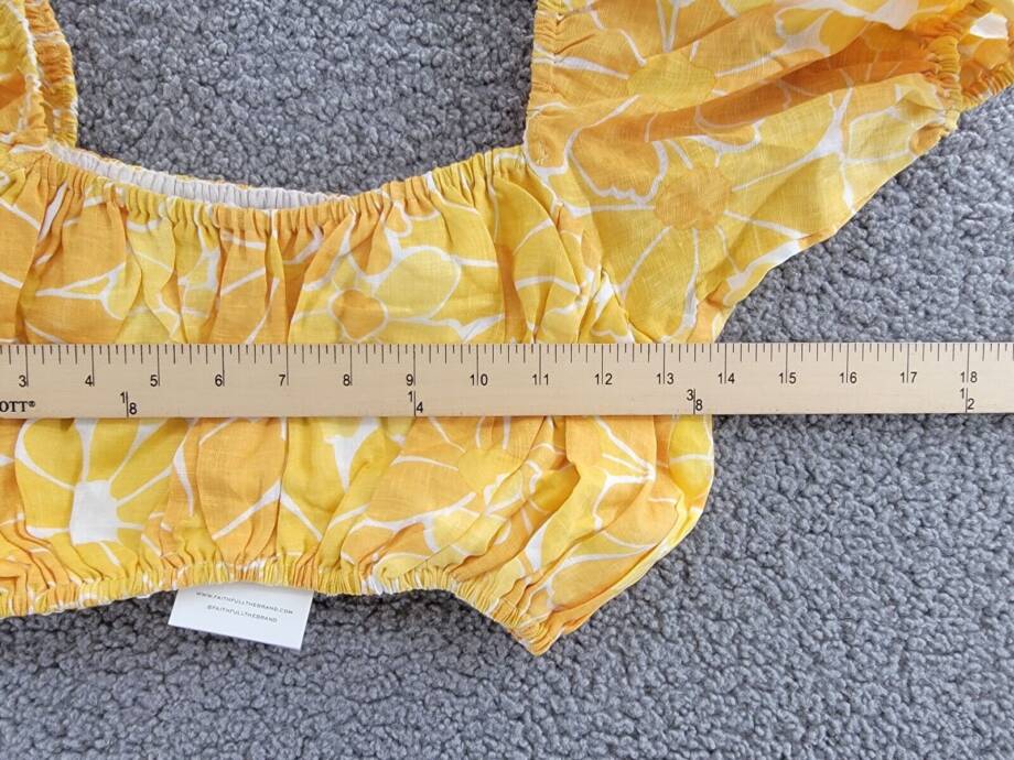 Faithfull the Brand Harlow Floral Print Linen Crop Top Women 8 Marigold Pullover