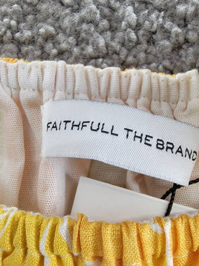 Faithfull the Brand Harlow Floral Print Linen Crop Top Women 8 Marigold Pullover
