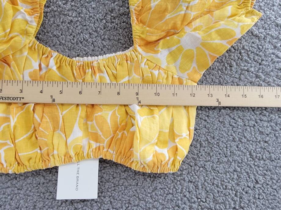 Faithfull the Brand Harlow Floral Print Linen Crop Top Women 4 Marigold Pullover
