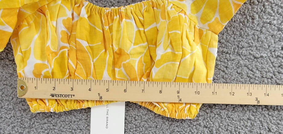 Faithfull the Brand Harlow Floral Print Linen Crop Top Women 4 Marigold Pullover