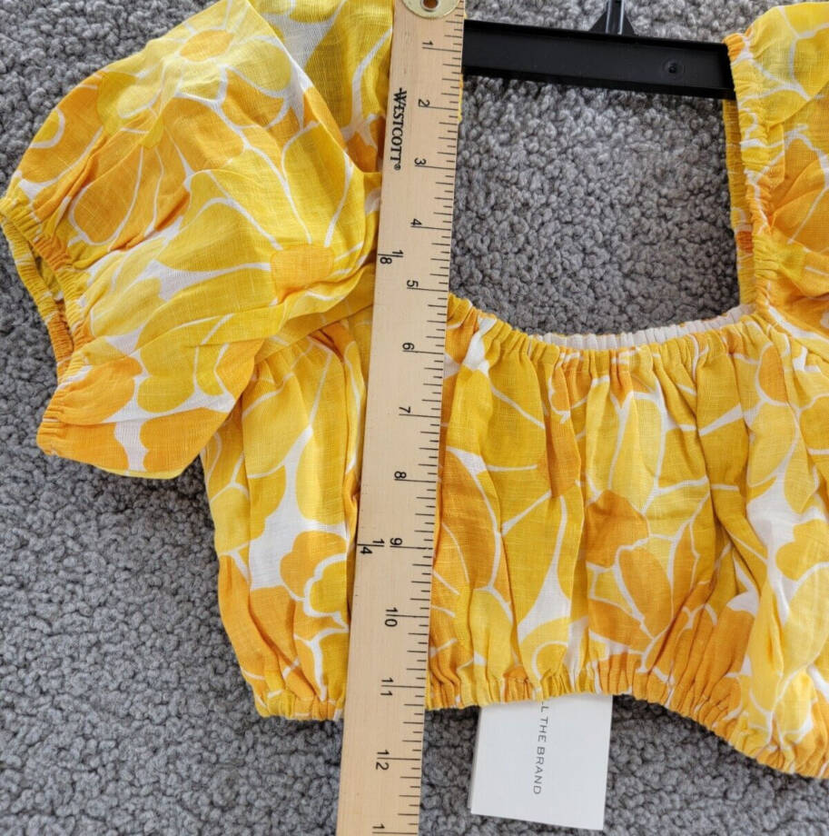 Faithfull the Brand Harlow Floral Print Linen Crop Top Women 4 Marigold Pullover