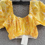 Faithfull the Brand Harlow Floral Print Linen Crop Top Women 4 Marigold Pullover