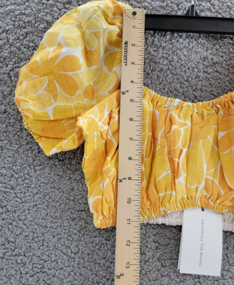 Faithfull the Brand Harlow Floral Print Linen Crop Top Women 4 Marigold Pullover