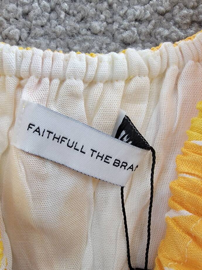 Faithfull the Brand Harlow Floral Print Linen Crop Top Women 4 Marigold Pullover
